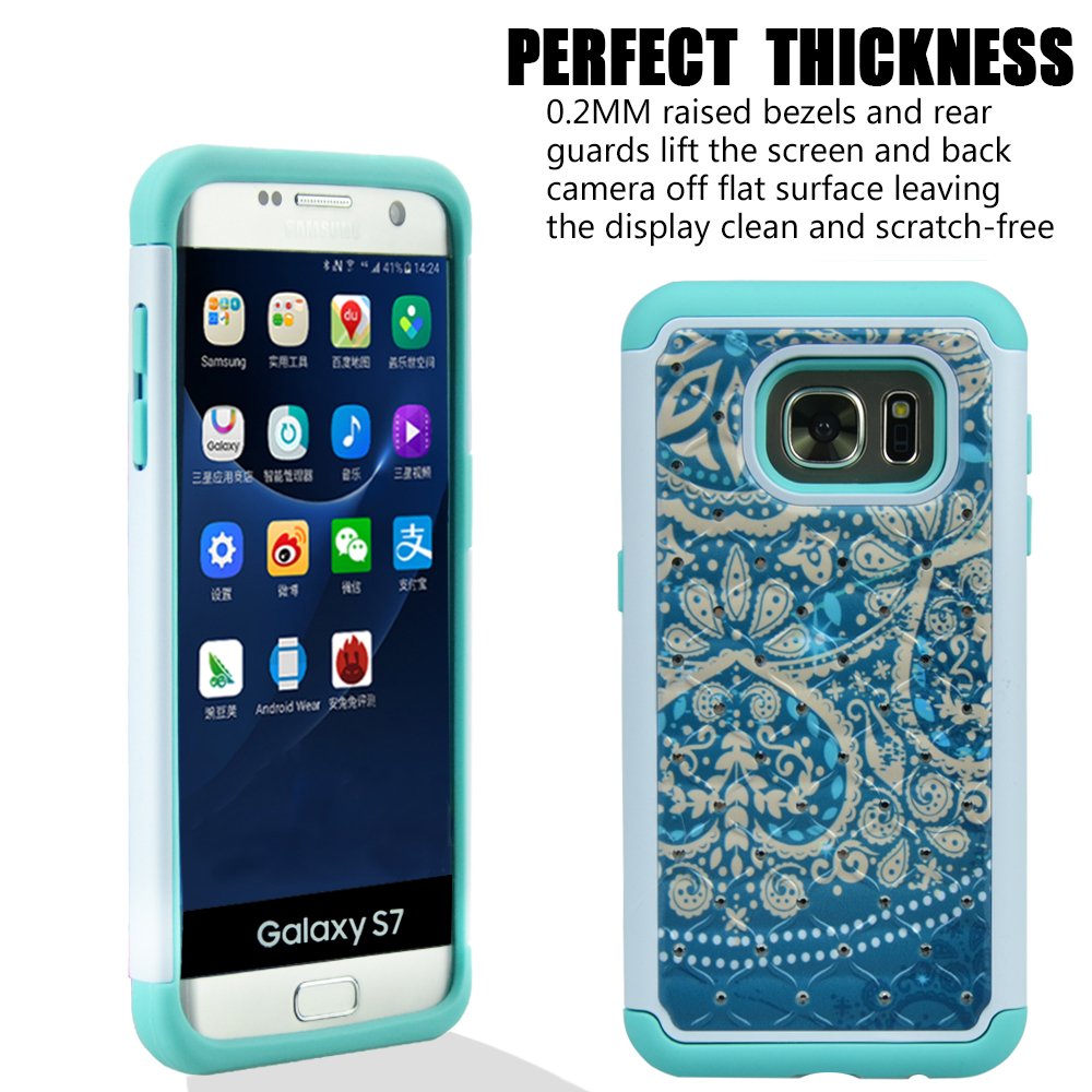 Galaxy S7 Case, MagicSky [Shock Absorption] Studded Rhinestone Bling Hybrid Dual Layer Armor Defender Protective Case Cover for Samsung Galaxy S7 (Flower)