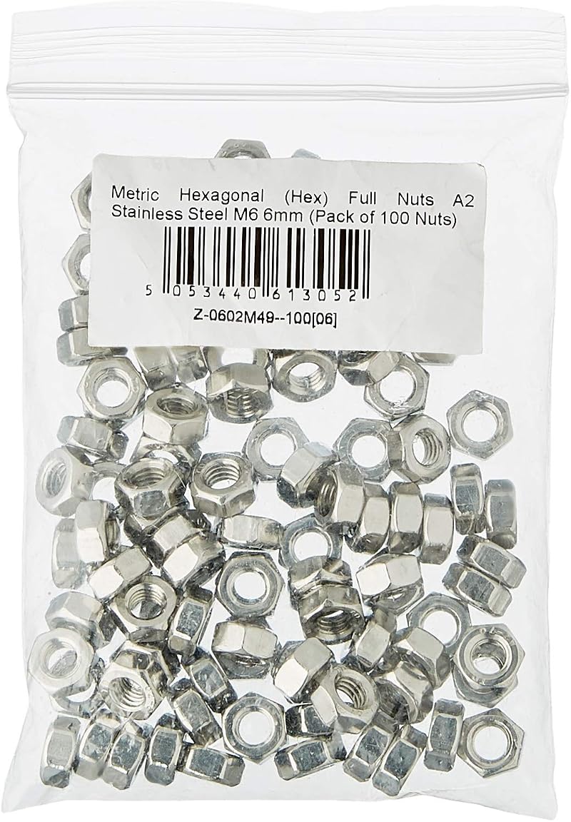 AHC Metric Hex Full Nuts A2 Stainless Steel M6 6mm Pack of 100 Nuts
