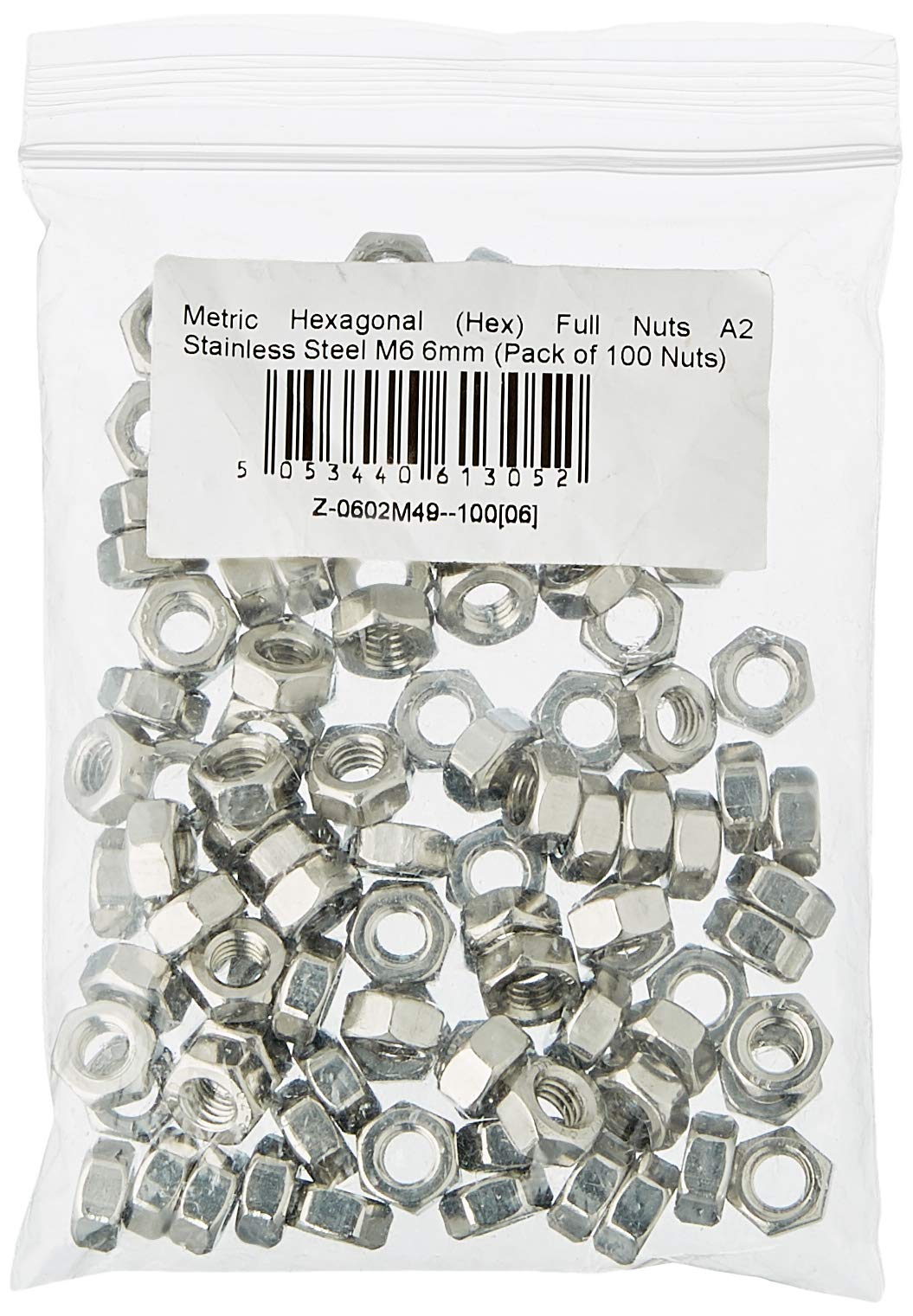 AHCMetric Hexagonal (Hex) Full Nuts A2 Stainless Steel M6 6mm (Pack of 100 Nuts)
