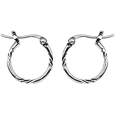 Boma Jewelry Sterling Silver Twist Round Snap Down Hoop Earrings