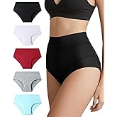 Hotcom Women's High Waisted Underwear Full Coverage Soft Breathable Ladies Panties 5 Pack