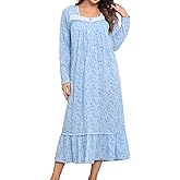 FMIRREO Long Sleeve Nightgowns for Women Soft Cotton Night Gowns Victorian Nightdress Vintage House Dress