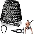 Yes4All Battle Ropes, 30, 40, 50Ft Length for Strength Training, Cardio Workout, Cardio, Fitness Exercise Rope