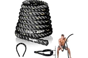 Yes4All Battle Ropes, 30, 40, 50Ft Length for Strength Training, Cardio Workout, Cardio, Fitness Exercise Rope