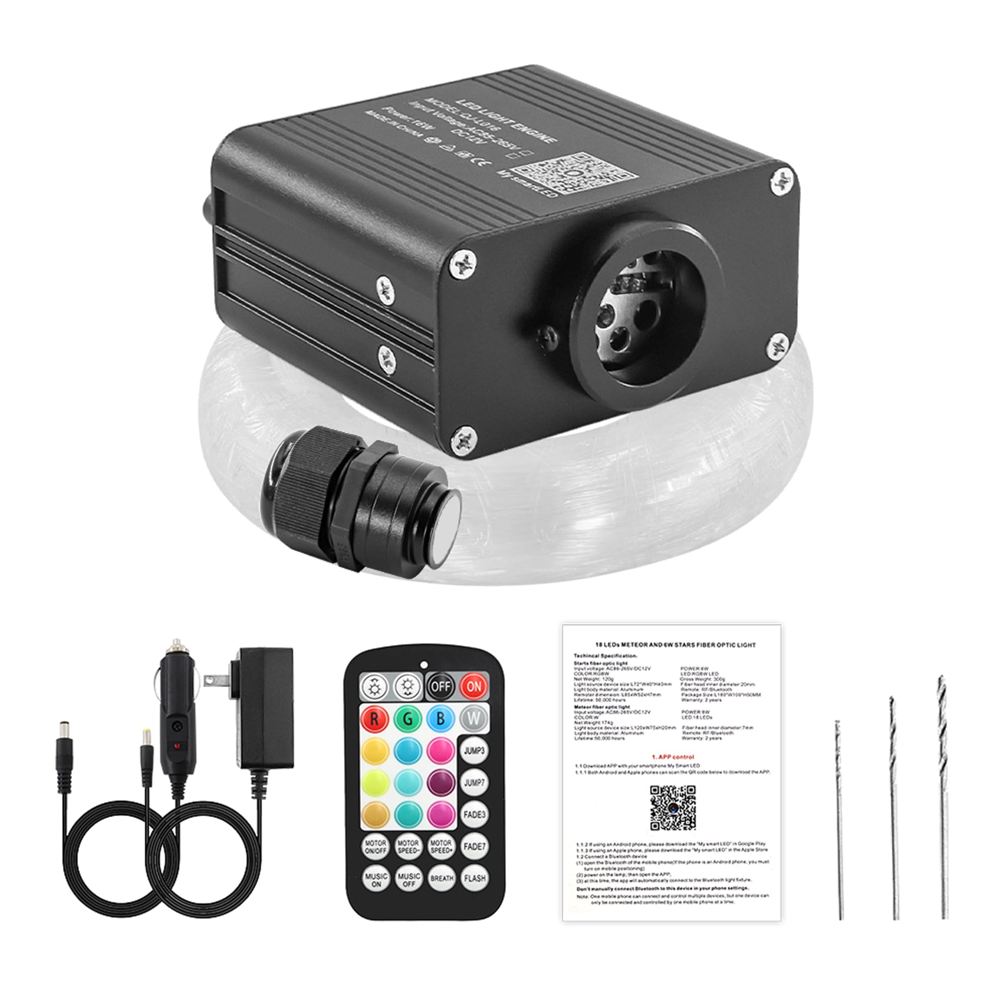 Photo 1 of ATOKEE 16W Twinkle 650pcs Starlight Headliner Kit, 0.03in 13.1ft Fiber Strands Small Size Star Lights for Car Roof with Remote Control/Bluetooth APP