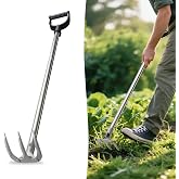 COCONUT 65&rdquo; Long Handle Weeding and Cultivating Rake, 3-Tine Garden Rake for Stand Up Gardening, No Bending or Kneeling to Loosen Soil, Heavy Duty Steel with D-Grip Handle