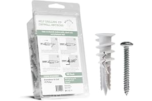 MORTICE AND TENON Premium Splitting Nylon 66 Self-Drilling Drywall Anchors and Screws Kit | Used On Drywall, Plaster Board, Sheetrock, Gypsum, Hollow Wall | 50#8X 1-1/4 Philips Screws and 50 Plastic Anchors - 90 Lbs