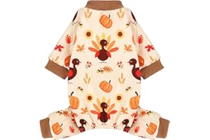 KOSIYI Dog Thanksgiving Outfit Turkey Pumpkin Dog Pajamas Doggie Pjs Pet Jumpsuit Puppy Thanksgiving Clothes Costume Fall Winter Doggy Clothes for Small Dogs Boy Girl, Cat Onesies, Turkey, M