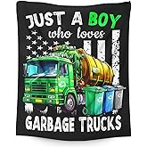 Boys Blanket Gifts, Garbage Trucks Throw Blankets for Kids Teens, 40x50 Inches Cute Throws for Truck Lovers - Black Soft Fuzzy Car Blankets for Sofa Couch Bed