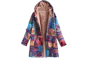 JPVDPA Women's Cotton Linen Trench Coat Western Style Patchwork Outwear Warm Fleece Lined Jacket Winter Quilted Parka Outwear