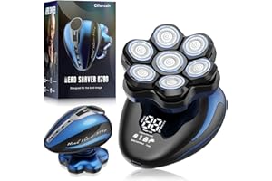Clforczh Head Shavers for Bald Men - 7D Detachable Electric Razor, IPX6 Waterproof Wet Dry Rotary Shavers, LED Display Rechargeable Head Shaving with Fast Charging, Blue