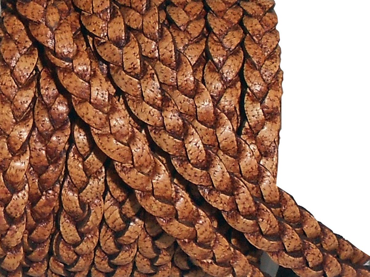Cords Craft, 5mm 3 Ply Flat Braided Genuine Leather Cord, Braided Leather Cord, Leather Cord, Flat Cords, Brown Color, Hand Braided, Roll of 5 Meters