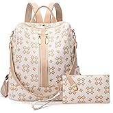 Lacel Urwebin Fashion Backpack Purse for Women Designer Convertible Travel Backpack PVC Shoulder Bag with Wallet for Ladies 2psc beige (beige2)