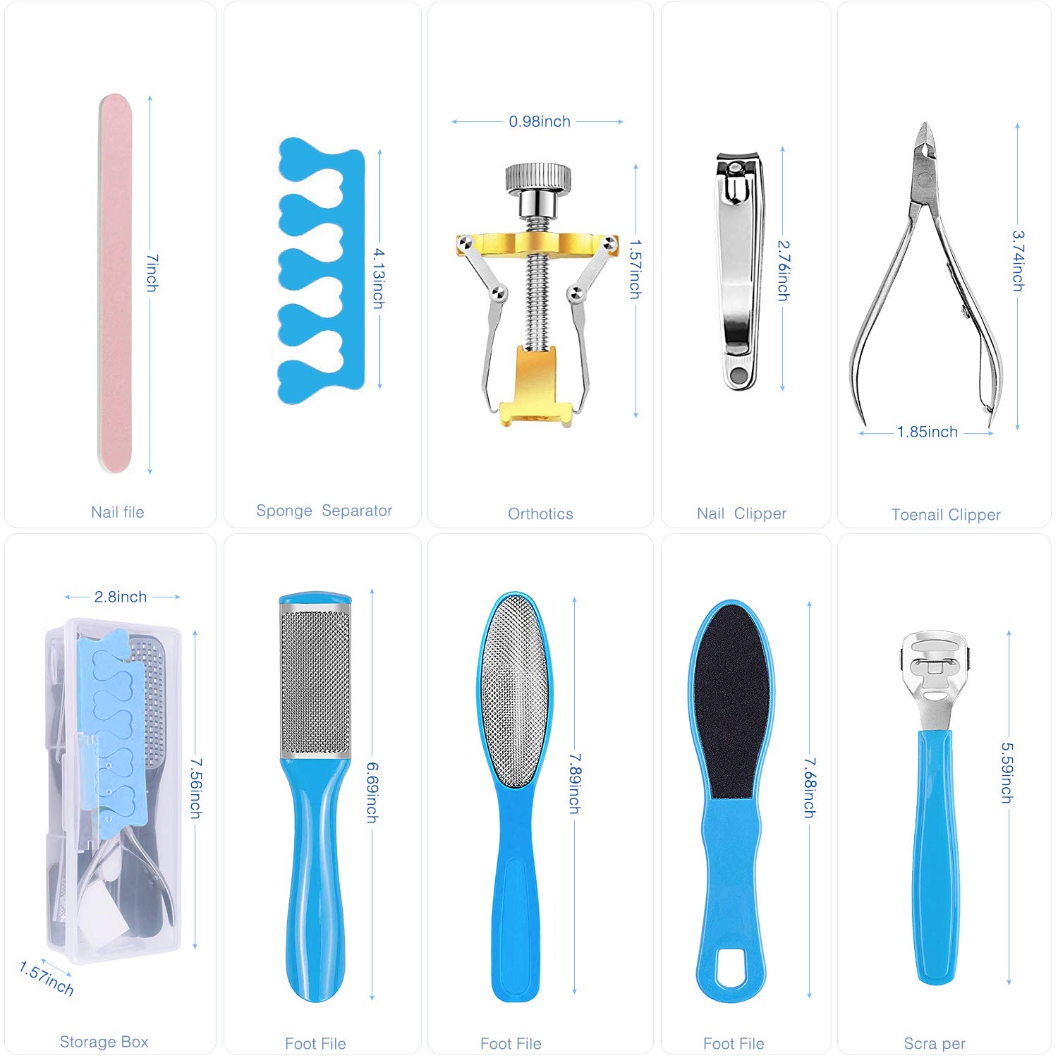 Professional Pedicure Tools Kit 20 in 1, Foot Care Kit Stainless Steel Foot Rasp Foot Peel and Callus Clean Foot Dead Skin Tool Set, Nail Toenail Clipper Foot Care Kit for Women Men Salon or Home : Beauty