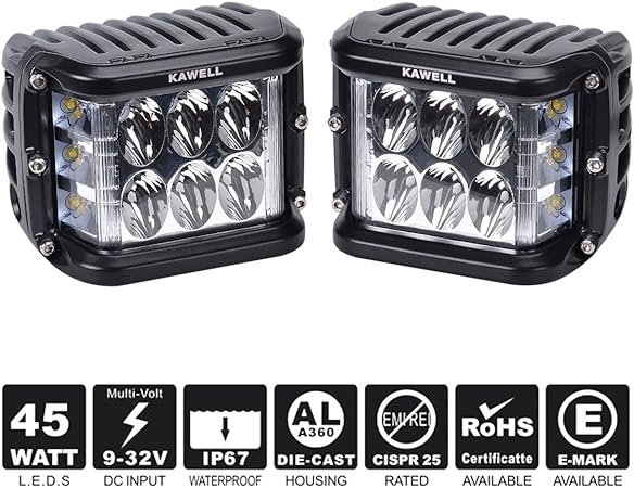 Amazon Kawell 45w Led作業灯 ワークライト 超広角配光 防水 防塵 12v 24v 汎用 左右2個セット 両方点灯 1年保証 ライト ランプ 車 バイク Amazon Kawell 45w Led作業灯 ワークライト 超広角配光 防水 防塵 12v 24v 汎用 左右2個セット 両方点灯 1年保証 ライト ランプ 車 バイク