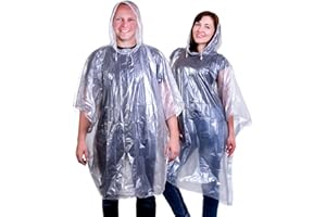 FURRY SMILE Disposable Rain Ponchos Family Pack for Adults and Teens - Lightweight Emergency Waterproof Rain Poncho for Men and Women with Drawstring Hood – for Camping, Hiking, Travel - 5 Pack (Gray)