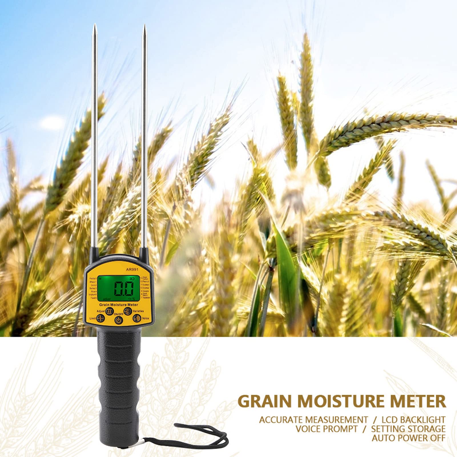 AR991 Digital LCD Grain Moisture Meter, Handheld Moisture Humidity Tester, Water Content