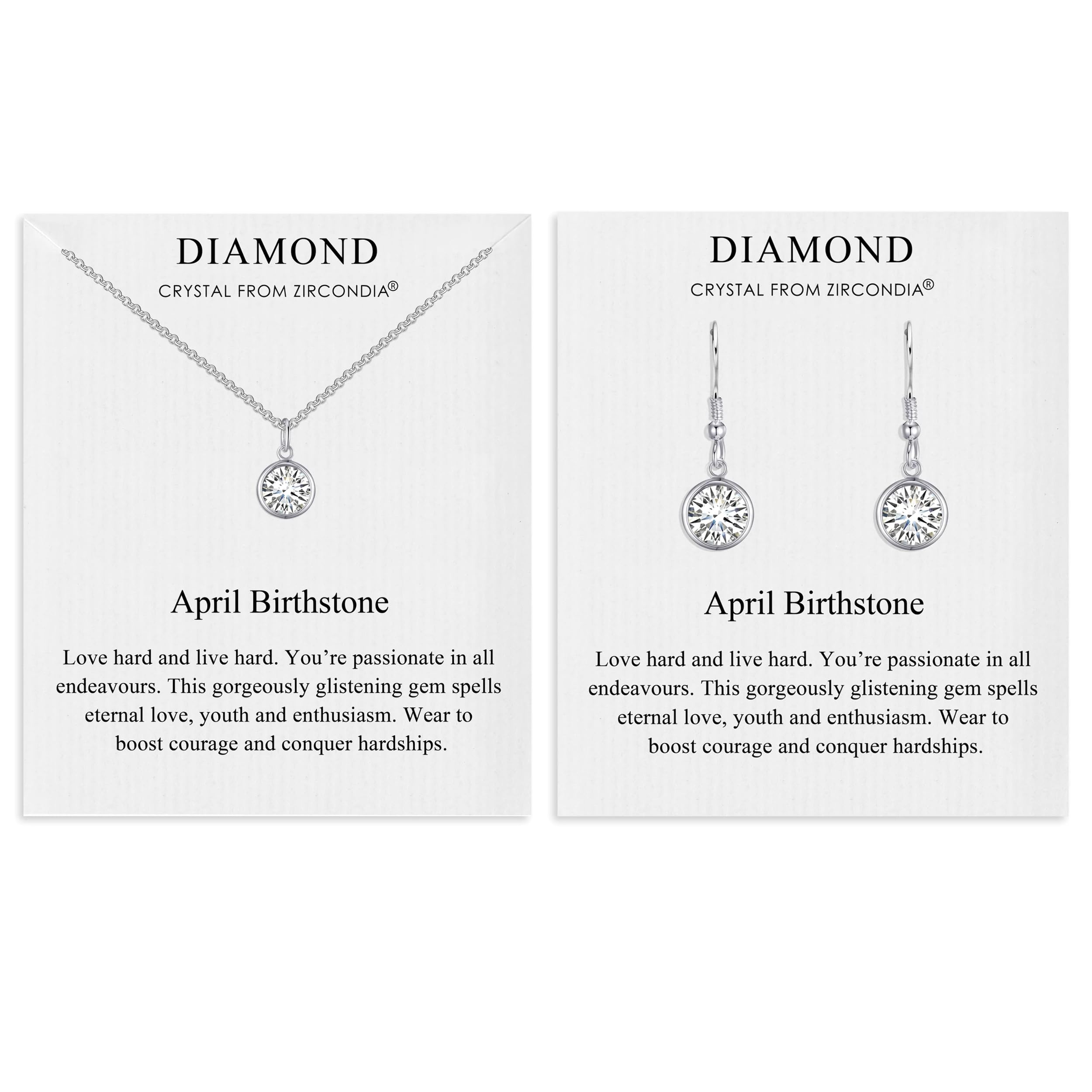 Philip Jones April (Diamond) Birthstone Necklace & Drop Earrings Set Created with Zircondia® Crystals