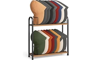SWTYMIKI Hat Stand for Baseball Caps - 2 Tier Wood & Metal Removable Tabletop Hat Organizer Storage Display Rack, Holds up to 20 Caps for Desk, Closet Shelf, Dresser (Black)
