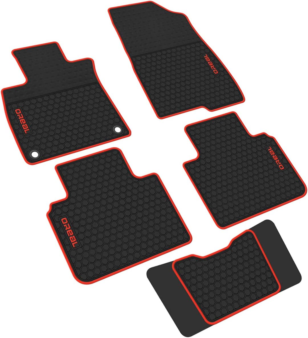 iallauto Rubber Front & Rear Floor Mats Replacement for 2018 2019 Accord Heavy Duty Liners Vehicle All Weather Guard Black Red Carpet