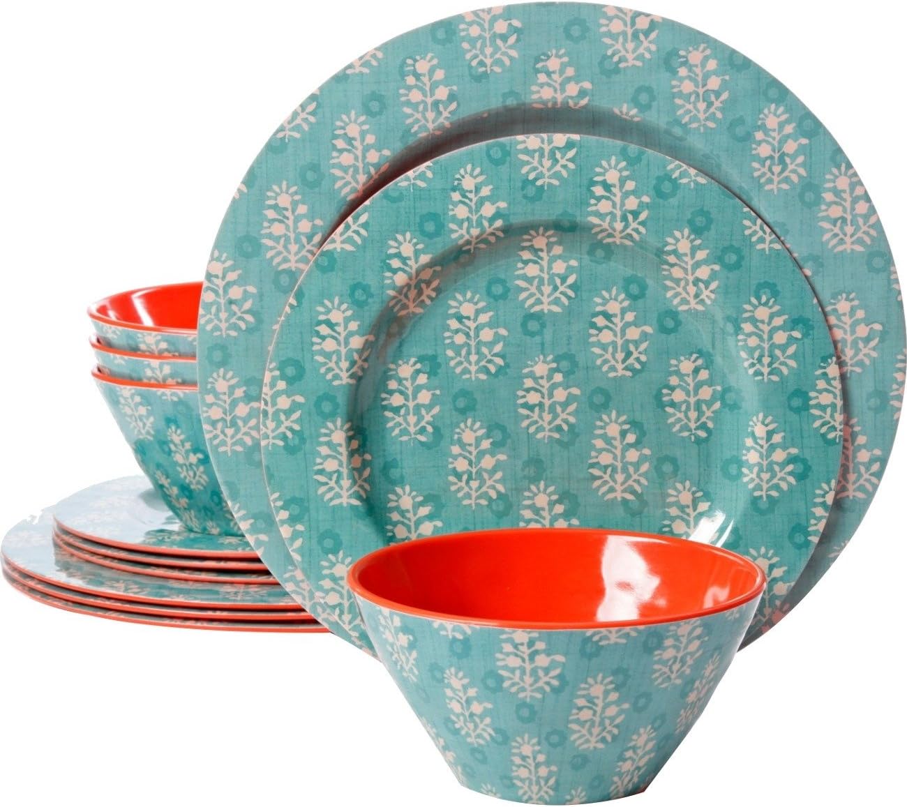 Studio California Solina 12 Piece Melamine Dinnerware Set, Aqua