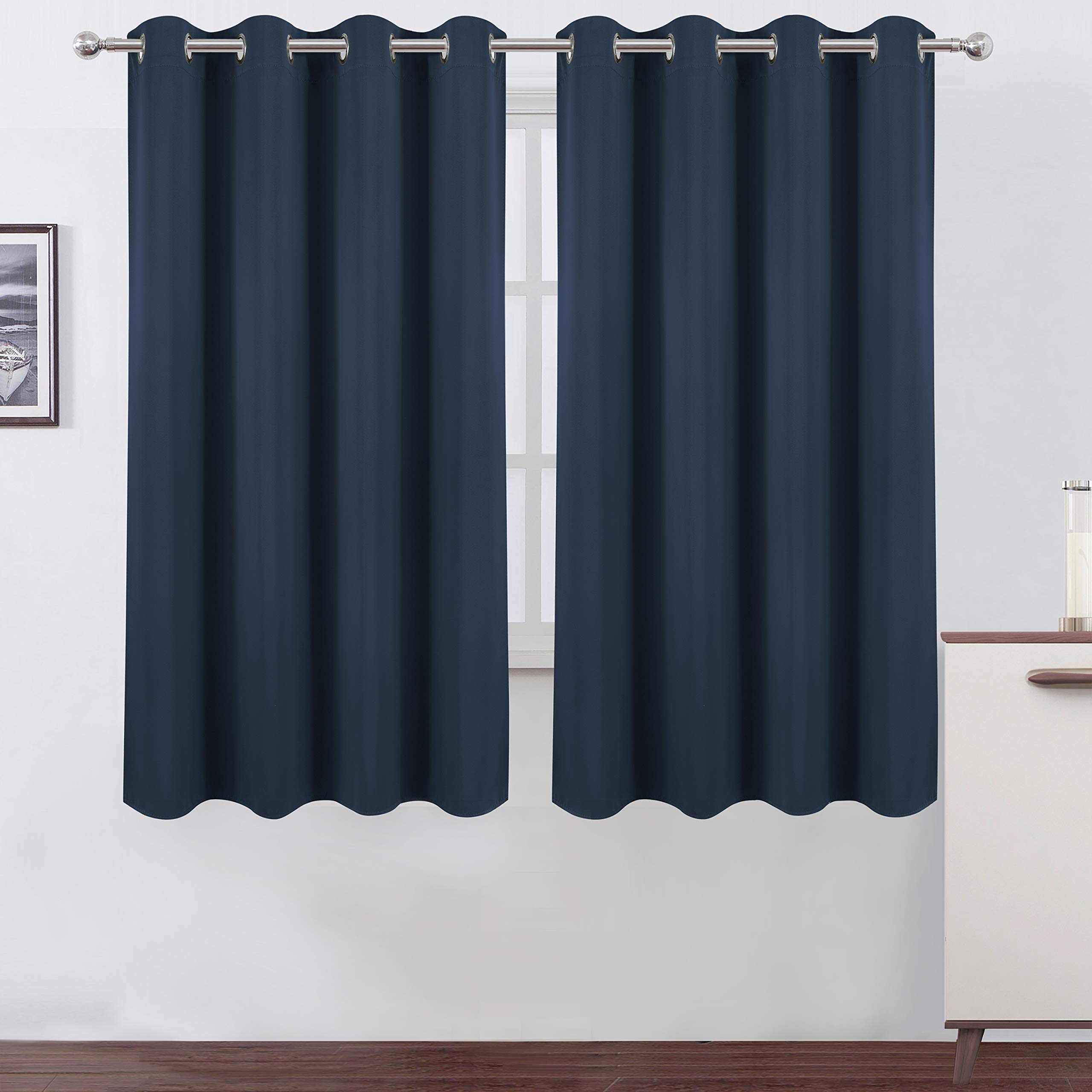 Photo 1 of LEMOMO Navy Blackout Curtains 66 x 63 Inch Length/Set of 2 Curtain Panels/Thermal Insulated Room Darkening Blackout Curtains for Bedroom