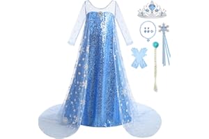 Luzlen Snow Princess Dress for Girls Toddler Queen Costume Halloween Christmas Cosplay Birthday Party Outfits Kids