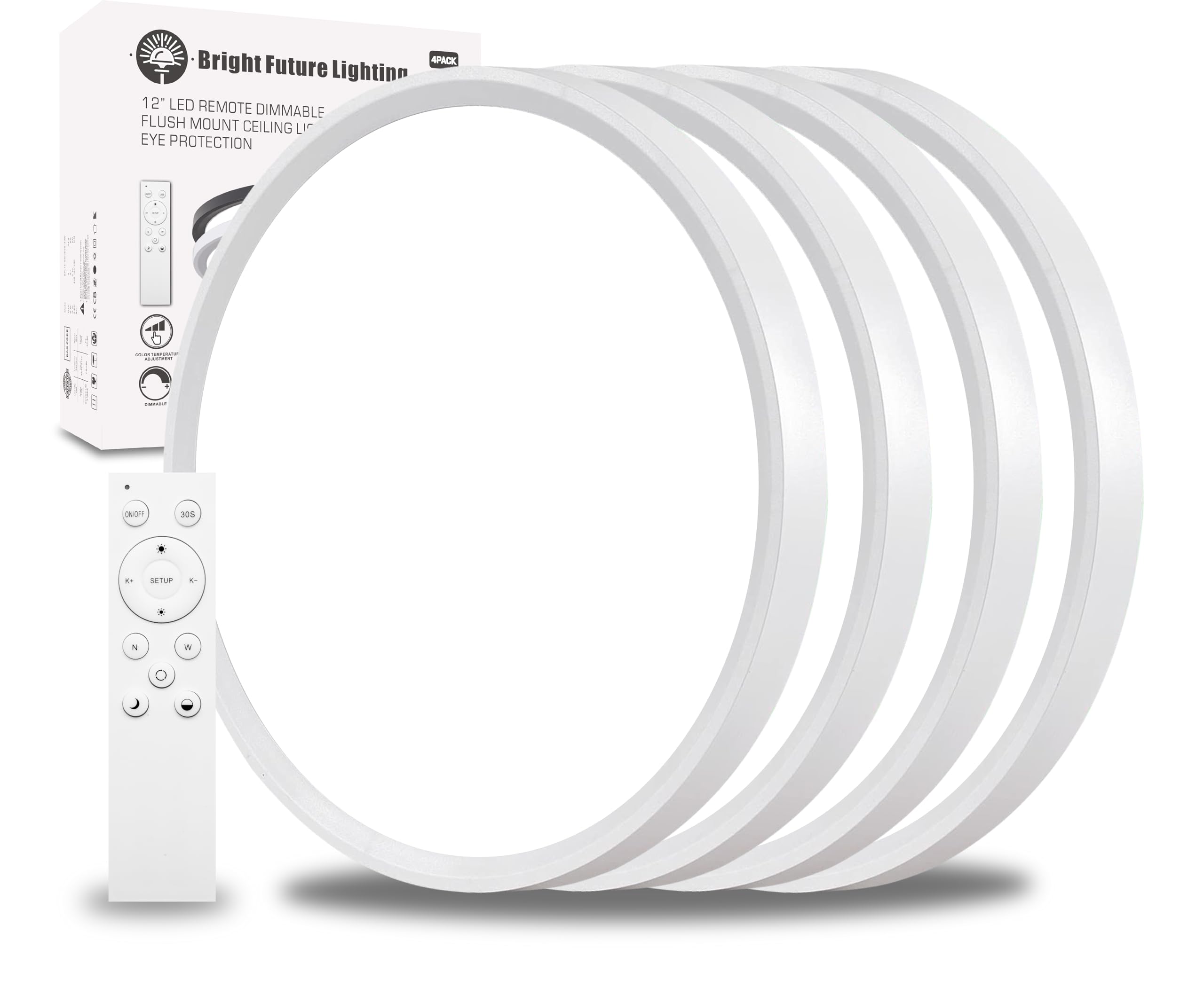 Photo 1 of 4Pack 12 Inch Remote Control Dimmable LED Flush Mount Ceiling Light Panel,24W 2520LM,2700K-6000K Adjustable Color,Ultra Thin Round White Ceiling Light Fixture for Hallway Kitchen Bedroom Home Office