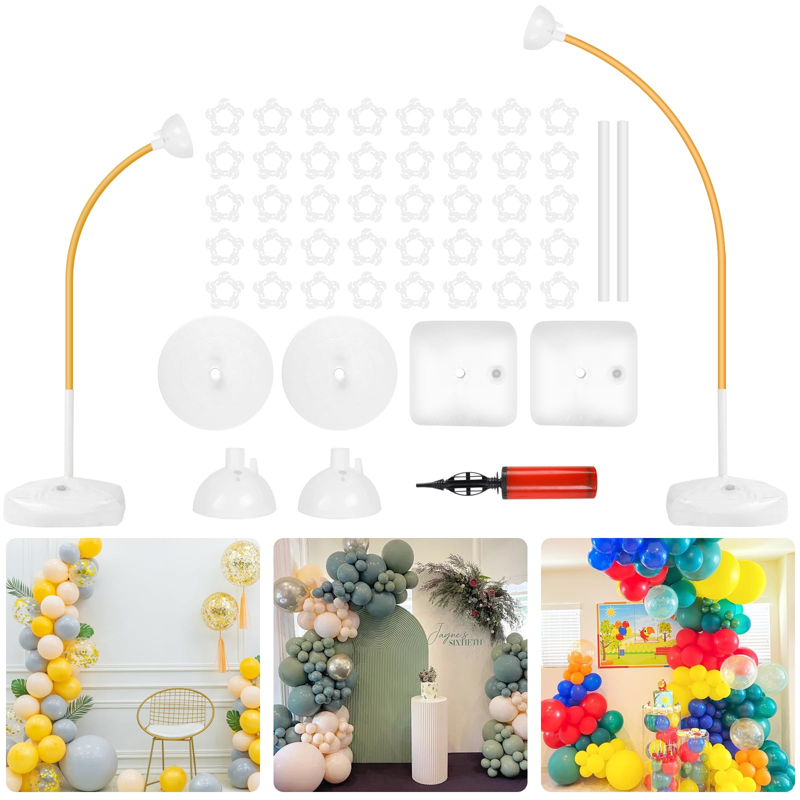 Photo 1 of **MISSING PIECES** Arch Stand Kit 8.2ft and 5ft, Heavy Duty Base with Water Filling Bag, Bendable Half Arch Balloon Gold Frame - Suitable for Birthdays, Holiday Decorations and Other Indoor and Outdoor Parties.