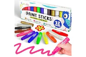 Funcils 12 Tempera Paint Sticks for Kids & Toddlers - Quick Dry, Non-Toxic Washable Paint for Kids | Art & Craft Supplies Set