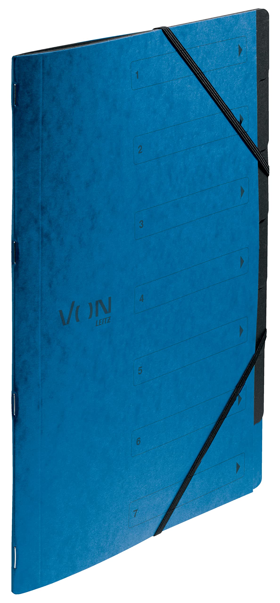 VON Leitz 30140035 Pack of 5 A4 Folder with 6 Compartments, Cardboard, Project Folder, with Tabs and Elastic Closure, for School, Study and Home, Blue