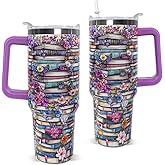 Book Lovers Floral Tumbler - 40 Oz Stainless Steel Insulated Handle Cup Gifts for Women Readers, Bookish & Librarian