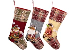 Toyvian Christmas Stockings,3pcs 15" Xmas Large Hanging Decoration Santa Snowman Snowflake for Home Holiday Party Decor