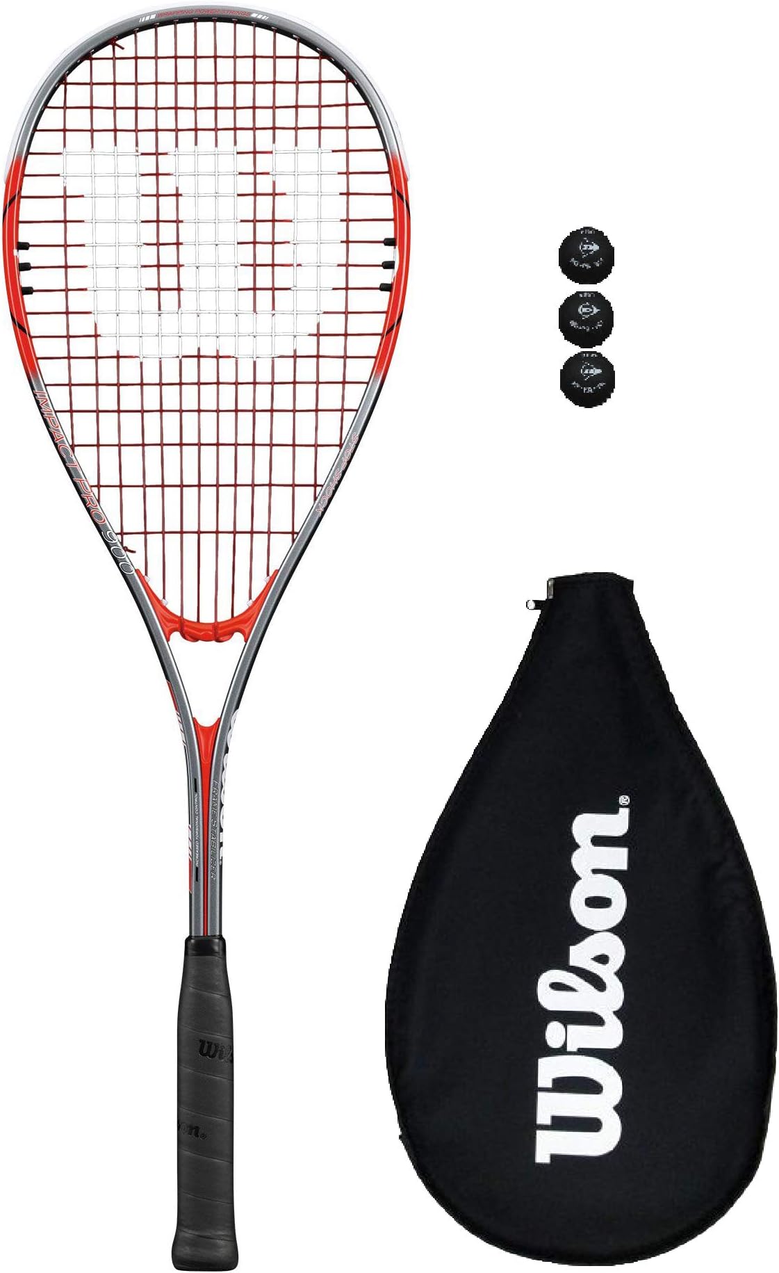 Wilson Impact Pro Squash Racket + 3 Squash Balls Options