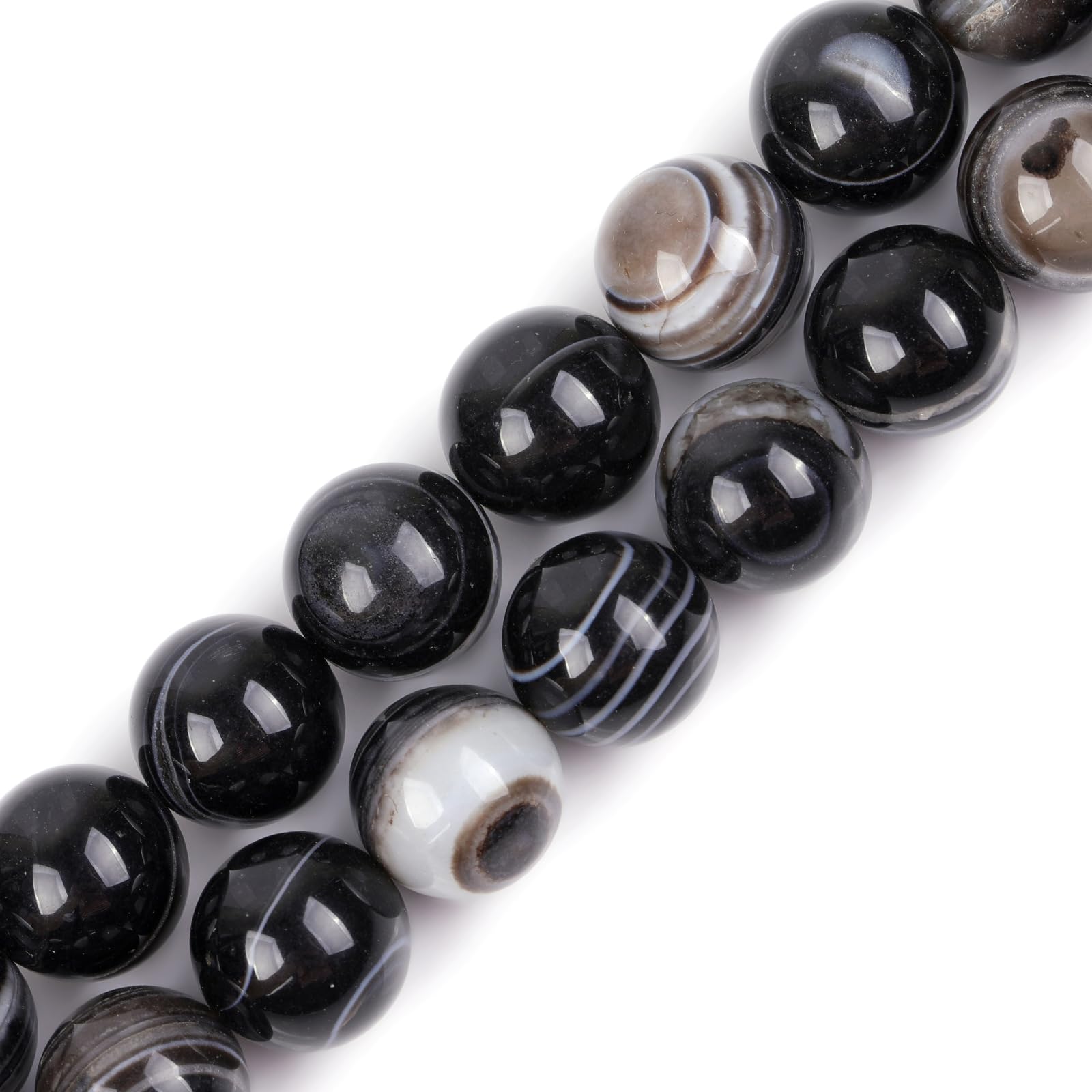 GEM-Inside Natural 16mm Dzi Sardonyx Onyx Agate Round Gemstone Semi Precious Loose Beads for Jewellery Making 15''
