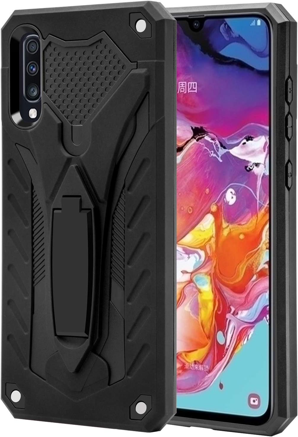AFARER Case Compatible with Samsung Galaxy A70 6.7 inch, Military Grade 12ft Drop Tested Protective Case with Kickstand,Military Armor Dual Layer Protective Cover - Black