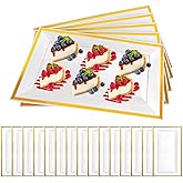 20 Pcs White Plastic Serving Trays with Gold Rim, Rectangle Dessert Trays for Dessert Table, Disposable Platters Cookie Cupca