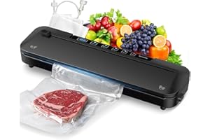 LKKNC Vacuum Sealer Machine,75Kpa Precision Suction Power 6-in-1 Food Sealer with Digital Timer, Dry & Moist Food Modes, Compact Design with 10 Vacuum Bags & Bulit-in Cutter (Black)