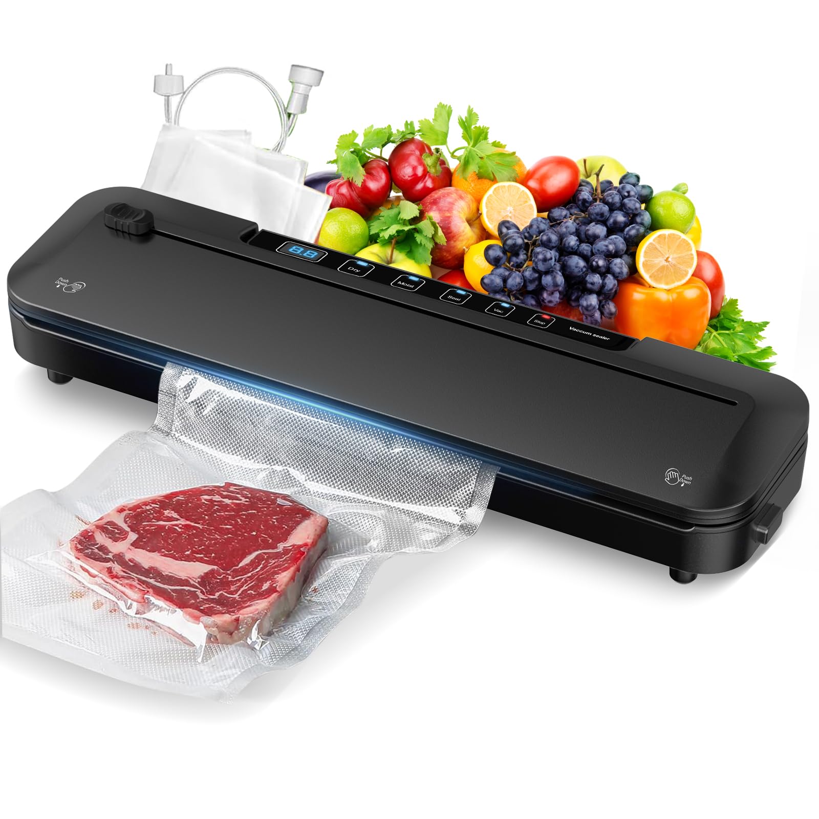 Photo 1 of Vacuum Sealer Machine,75Kpa Precision Suction Power 6-in-1 Food Sealer with Digital Timer, Dry & Moist Food Modes, Compact Design with 10 Vacuum Bags & Bulit-in Cutter (Black)