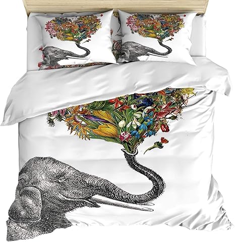 Amazon Com Luxury 4 Piece Bedding Set Full Size Elephant Blow Flower Duvet Comforter Quilt Cover Set With Bed Sheet Pillow Shams For Kids Teens Adults School Kitchen Dining