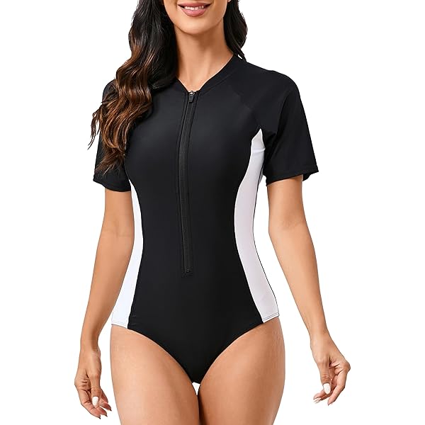 Halcurt Women's One Piece Rash Guard with Built in Bra UPF50+ Zip