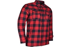 BIKERSGEARONLINE Men's Biker Armored Checkered Flannel Shirt with Kevlar, Waterproof Zippers & C.E. Approved Armors