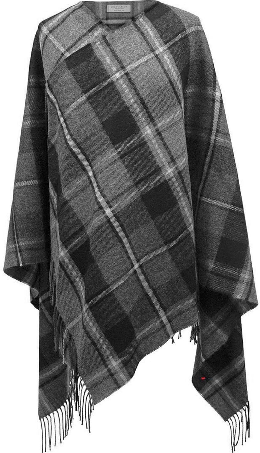 Ladies Shawl Cape MacRae Hunting Grey Tartan Lambswool Made To Order: Clothing