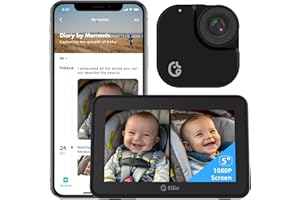 ELLIE BABY PRO Ellie Baby Car Monitor, 2K UHD Backseat Camera with AI Face Tracking, Dual Screen Display for 2 Kids, Wi-Fi Connection, Smart Video Capture & App Control, Offline Privacy Protection (Black)