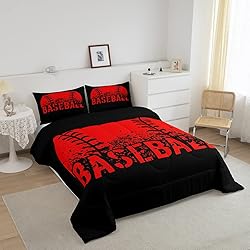 Baseball Comforter Set Full Size Kids Red Black