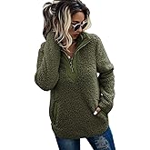 AQOTHES Womens Loose Casual Zipper Sherpa Fleece Pockets Pullover Sweatshirt for Women