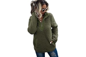 AQOTHES Womens Loose Casual Zipper Sherpa Fleece Pockets Pullover Sweatshirt for Women