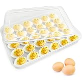 Hamiggaa Covered Egg Holder for Refrigerator,30 Deviled Egg Tray with Lid,Plastic Egg Containers,Fridge Egg Dispenser Egg Storage Box