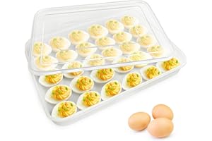 Hamiggaa Covered Egg Holder for Refrigerator,30 Deviled Egg Tray with Lid,Plastic Egg Containers,Fridge Egg Dispenser Egg Storage Box
