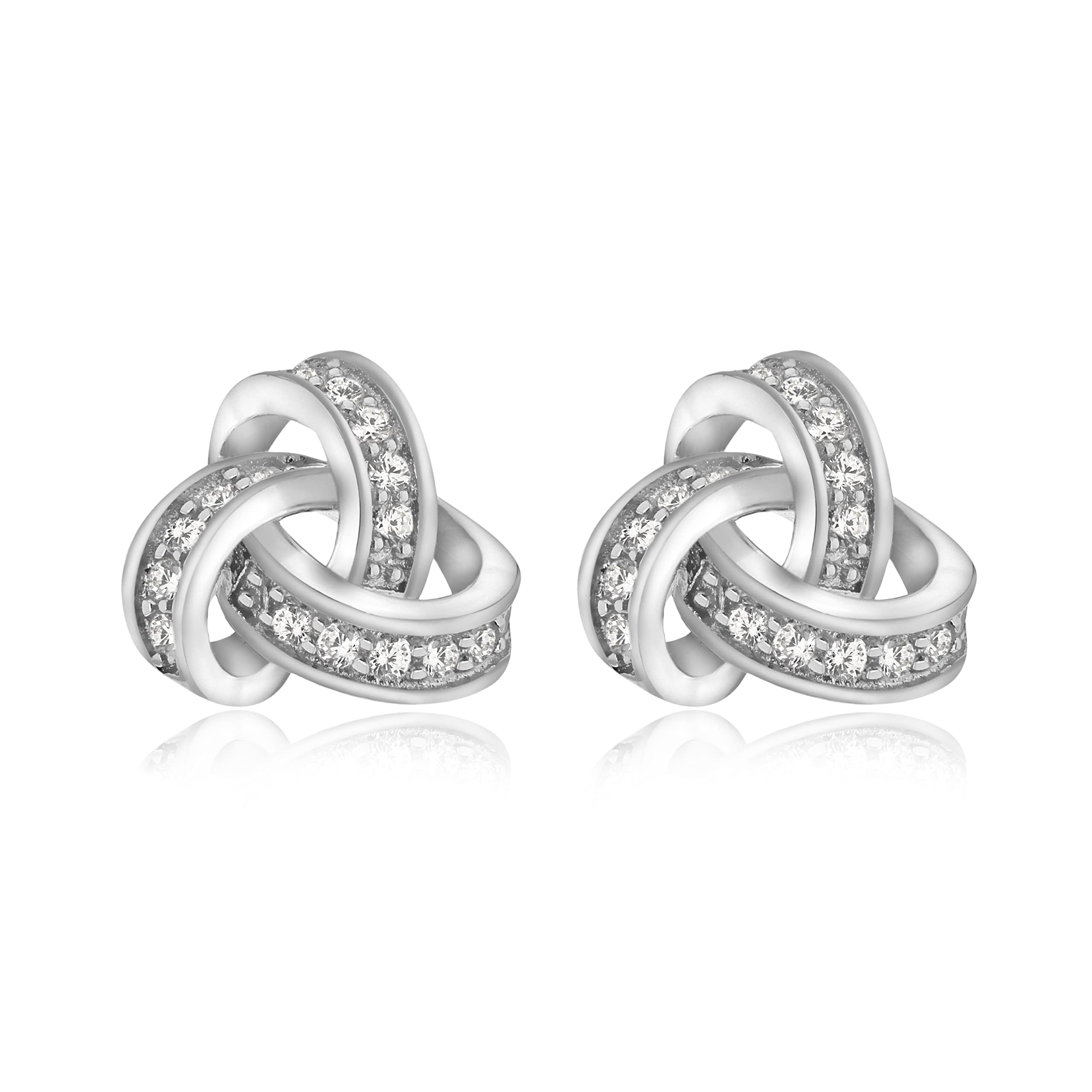 Tuscany Silver Women's Sterling Silver Rhodium Plated Cubic Zirconia 10mm Knot Earrings
